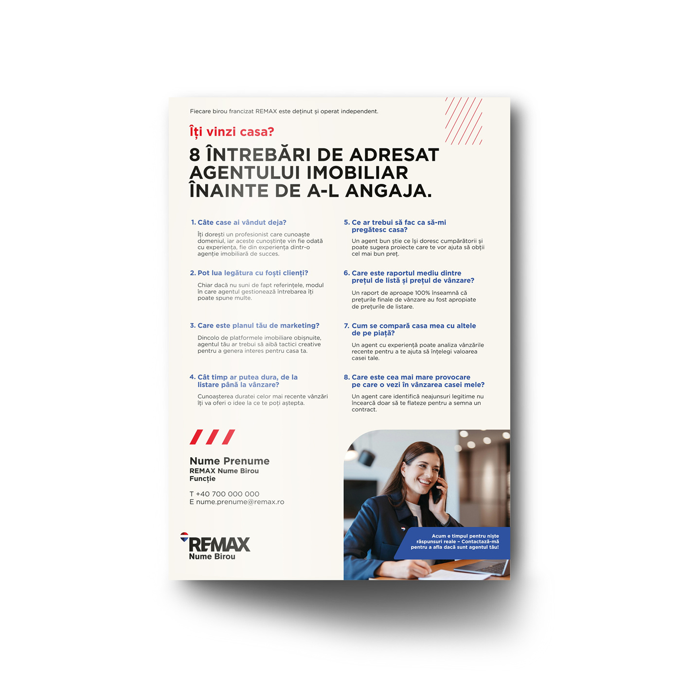 Pliant A5 - 8 întrebări de adresat unui agent imobiliar Pliant A5 - 8 întrebări de adresat unui agent imobiliar